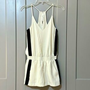 Amanda Uprichard Track Romper in Cream Black Stripe Pockets USA Women’s Sz Small